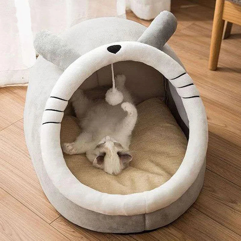 Foldable Cave Cat Bed – Washable Plush Sleeping Mat for Small Pets