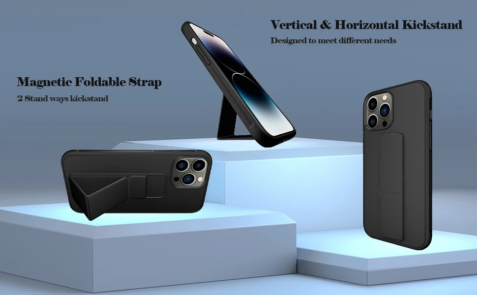 Magnetic Stand Phone Case – Protective Cover with Wrist Strap for iPhone Series