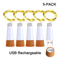 USB Rechargeable Cork Fairy Lights – 2m 20 LED String Lamp for Home Decor