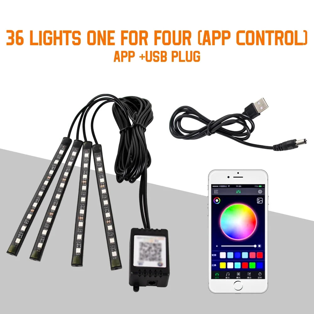 RGB LED Car Interior Light – Wireless Music Control for Auto Atmosphere
