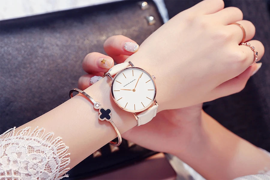 Ultra Thin Leather Wristwatch – Minimalist Dress Accessory for Women
