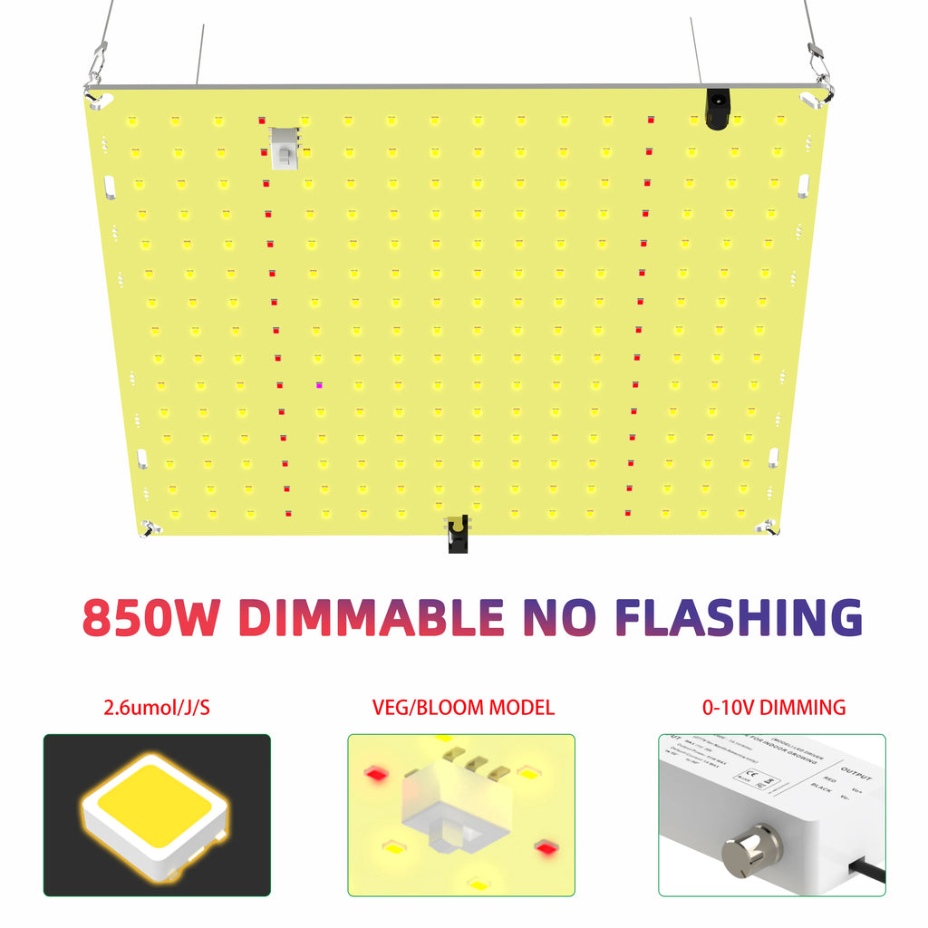 Full Spectrum LED Grow Light – 850W Quiet Fanless Panel for 5x5FT Indoor Plants