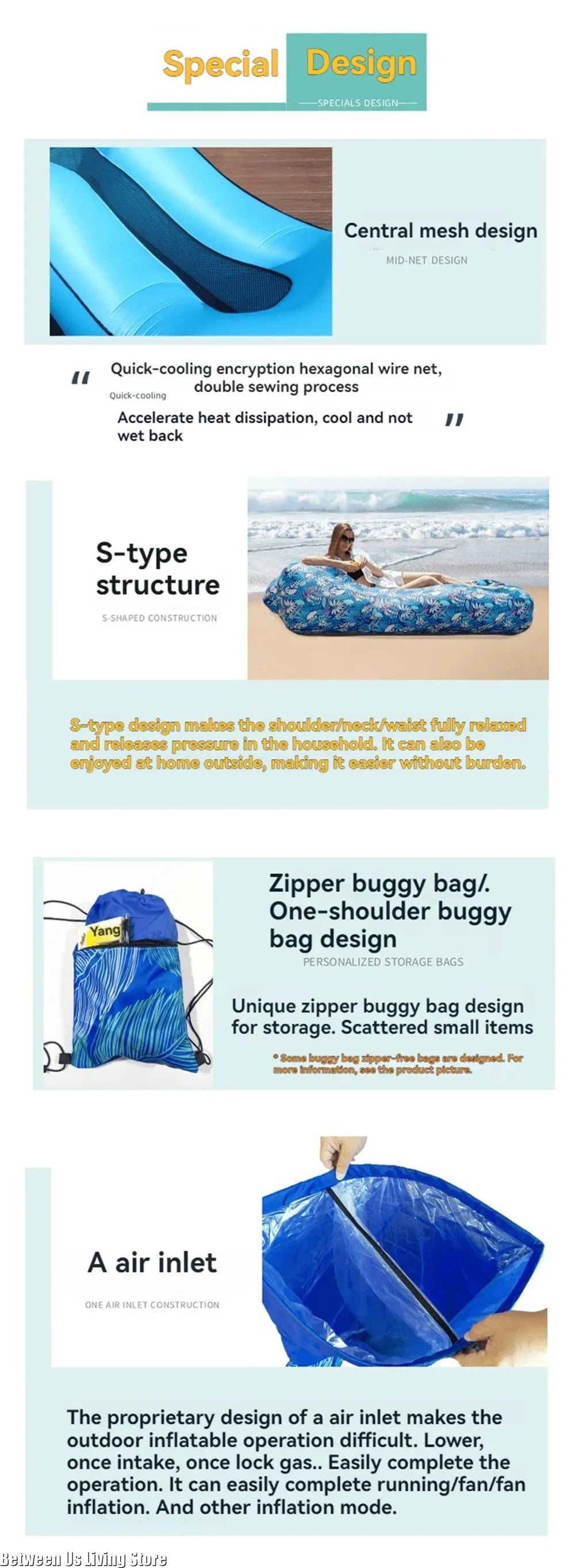 Inflatable Sofa Bed – Extra Wide Non-Roll Air Lounger for Beach and Garden