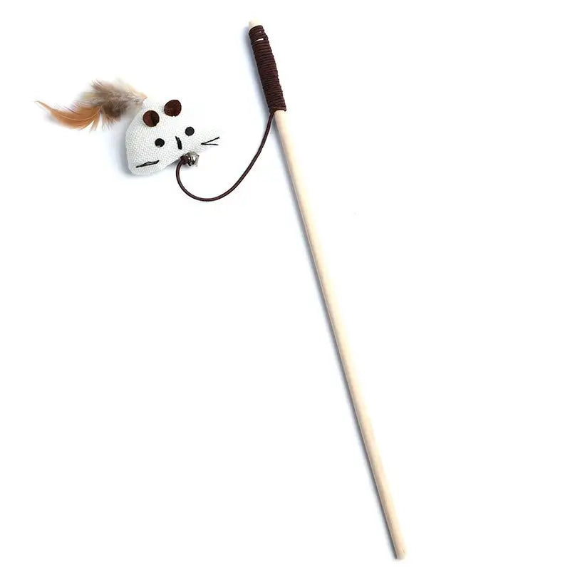 Colorful Feather Wand Toy – Interactive Wooden Rod for Cat Exercise