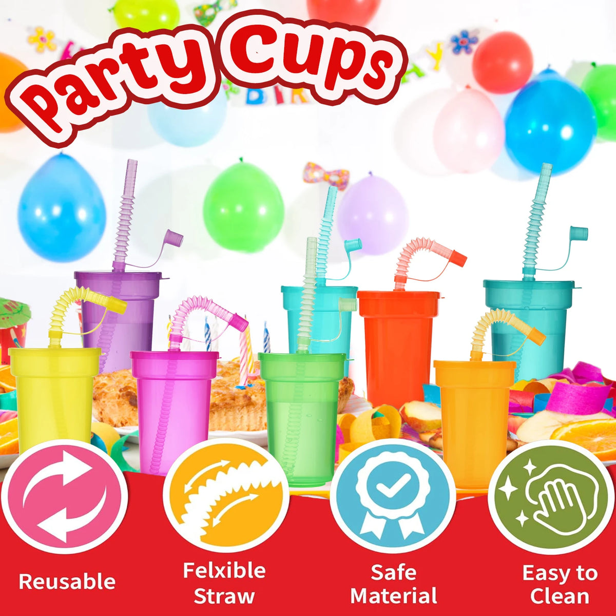 Neon Sipper Cups – Reusable Spill-Proof Drinking Mugs for Party and Travel