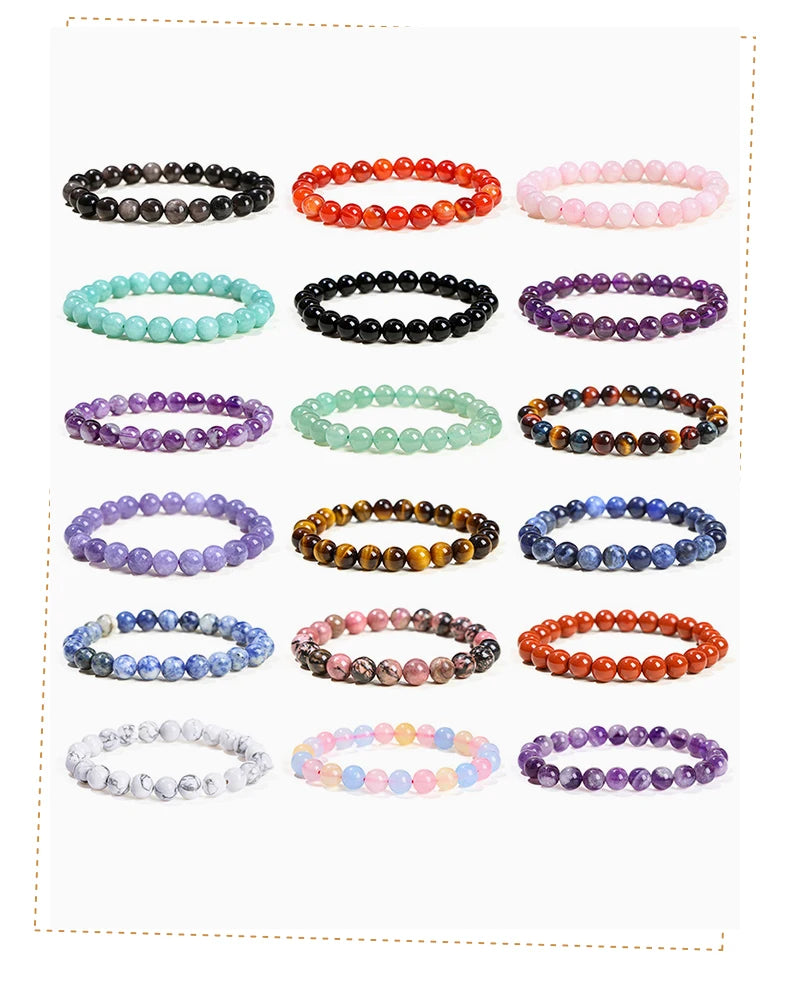 Natural Stone Bead Bracelet – Healing Crystal Gemstone Jewelry for Men and Women