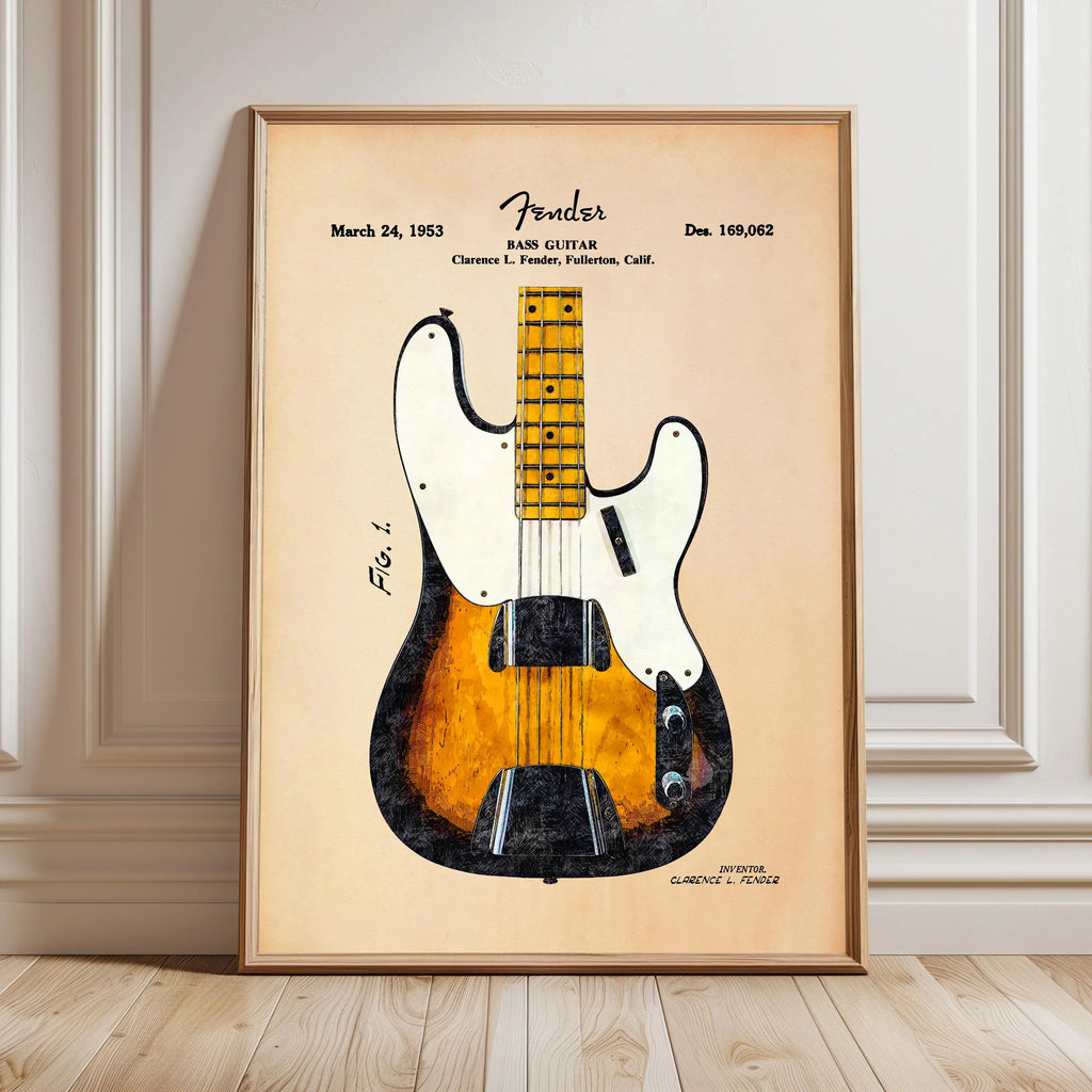Vintage Electric Guitar Blueprint – Canvas Wall Art for Music Studio Decor