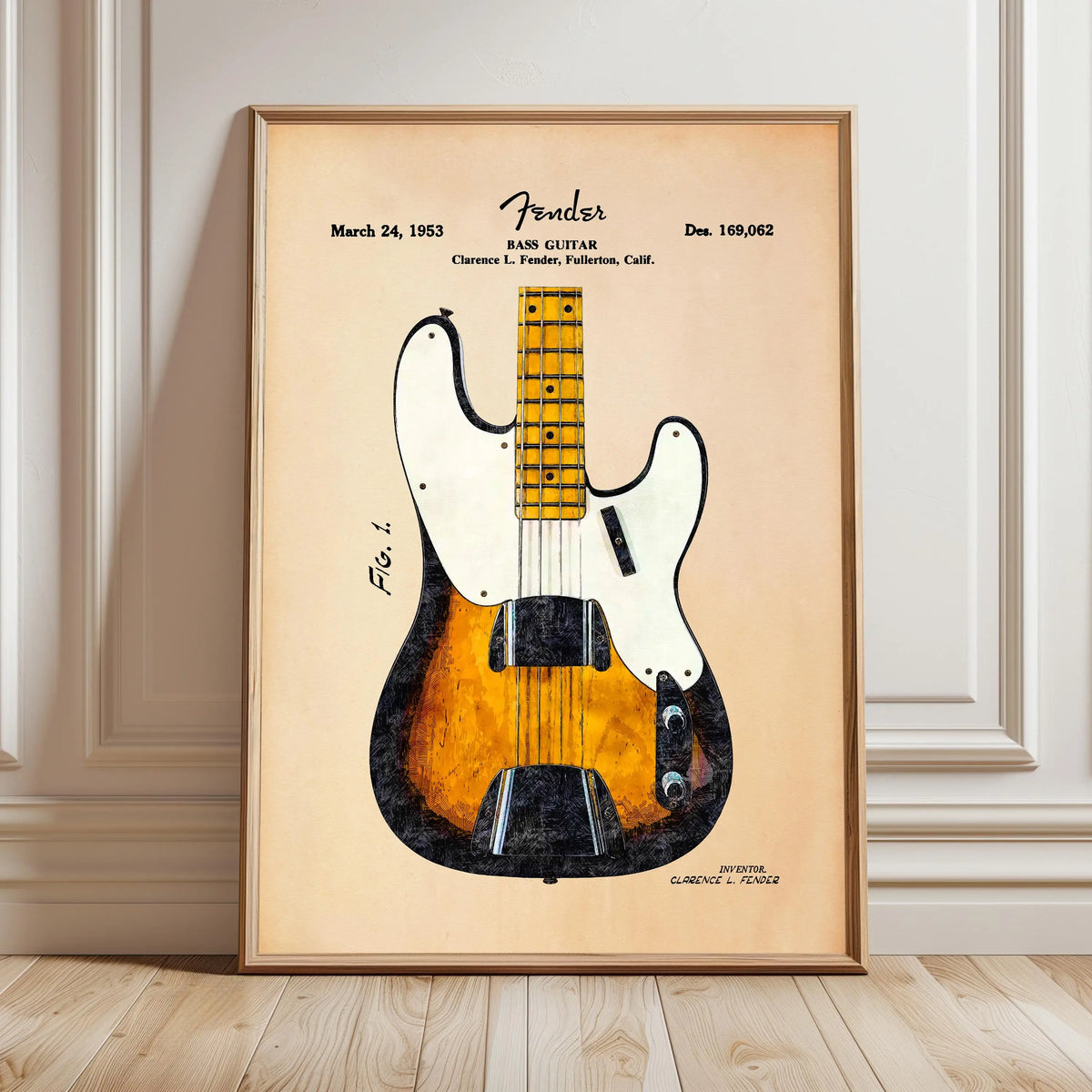 Vintage Electric Guitar Blueprint – Canvas Wall Art for Music Studio Decor