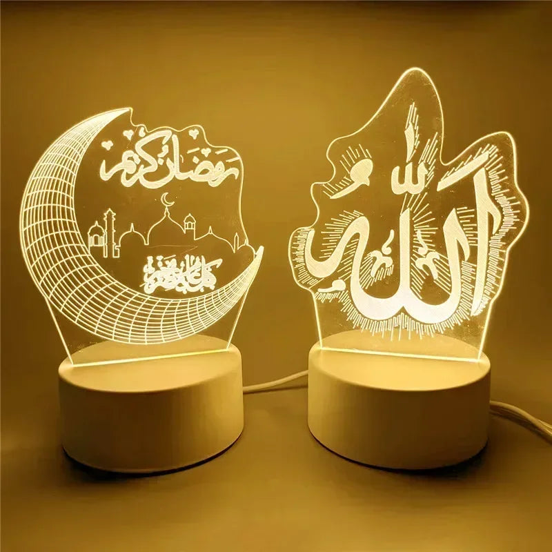 Acrylic LED Night Light – Eid Mubarak Ornament for Ramadan Home Decor