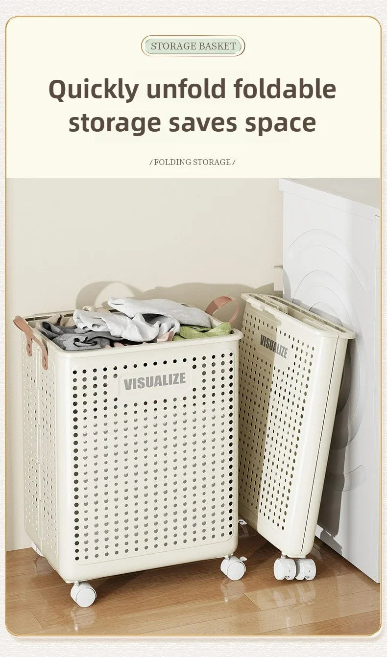 Rolling Laundry Hamper – Large Capacity Collapsible Basket for Bathroom
