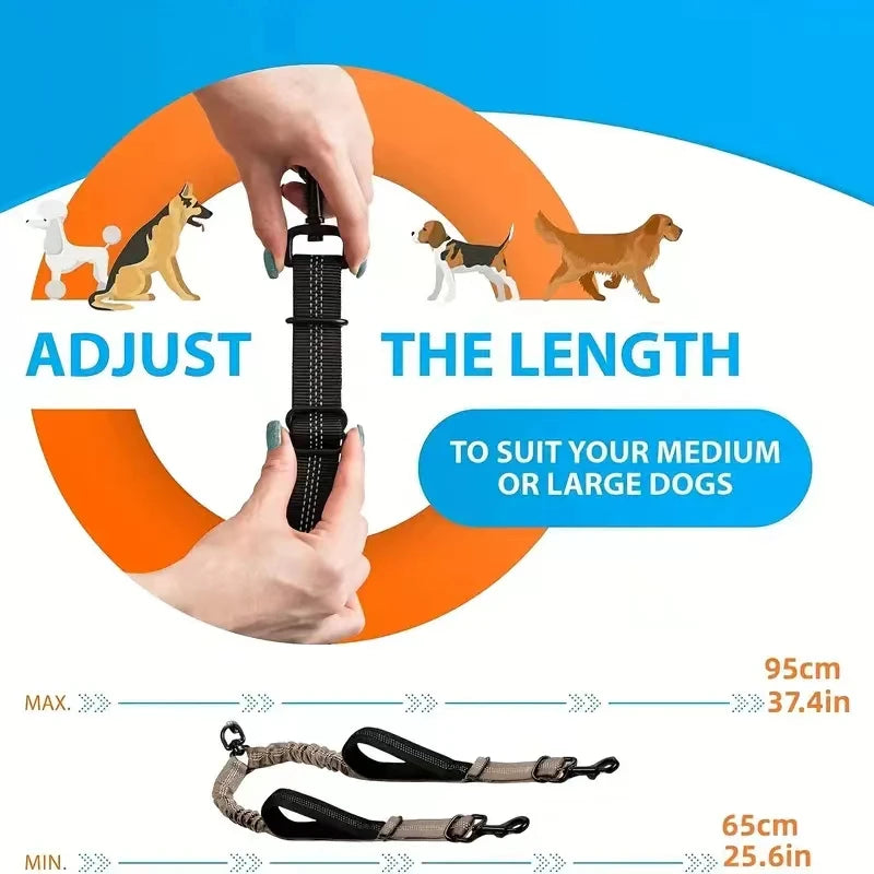 Dual Dog Leash Coupler – No-Tangle Padded Bungee for Two Dogs Walking