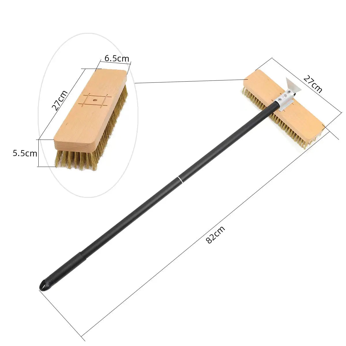 Brass Bristle Pizza Oven Brush – Long Wooden Handle for Kitchen Grill Cleaning