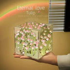 DIY Tulip Flower Sea Cube Night Lamp – Handmade Creative Gift for Girlfriend
