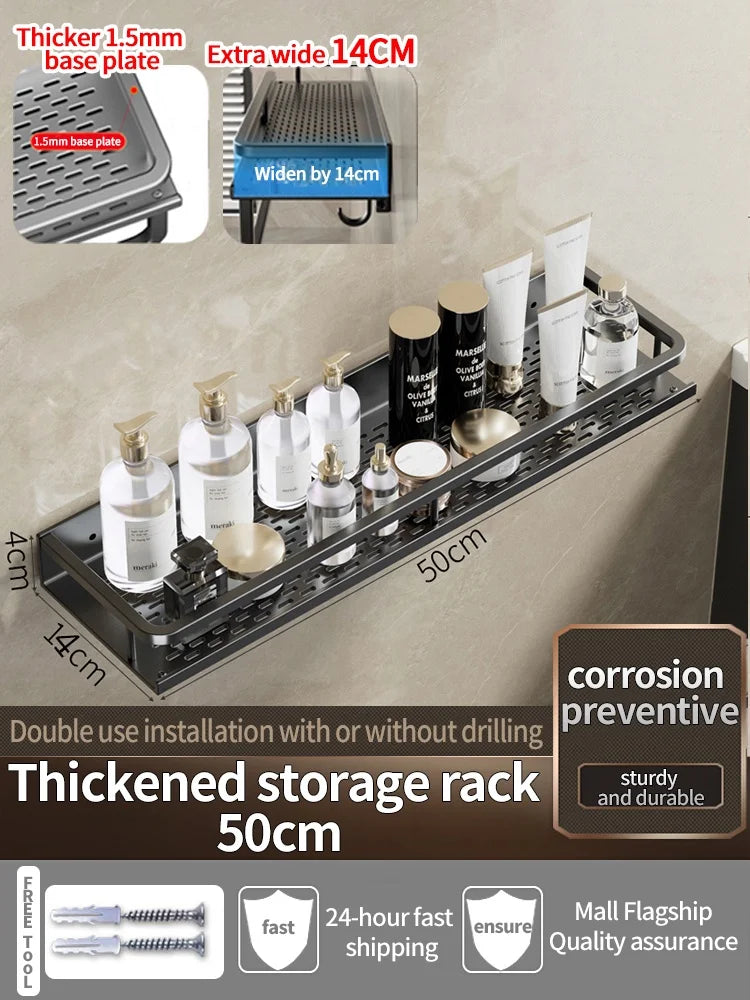 Aluminum Bathroom Shelf – Wall Mounted Storage Rack for Kitchen and Shower