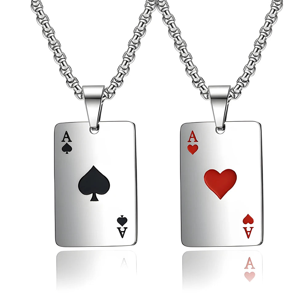 Ace of Spades Pendant Necklace – Stainless Steel Poker Jewelry for Men