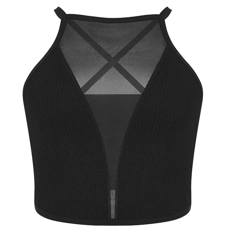 Ribbed Mesh Camisole Crop Top – Sexy Backless Bralette for Casual Fashion