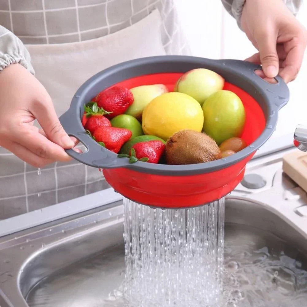 Collapsible Silicone Colander – Foldable Strainer for Kitchen Food Washing