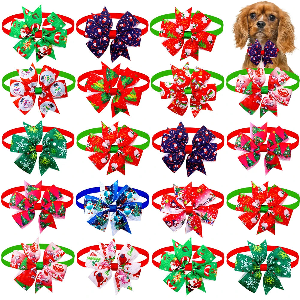Adjustable Christmas Dog Bow Ties – Festive Holiday Pet Costume Accessories