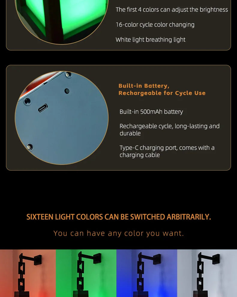 Pixel Style LED Lantern – 16 Color Portable Light for Home Decoration