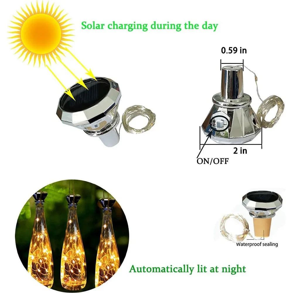 Solar Wine Bottle LED Fairy Lights – Decorative Garland for Home and Weddings