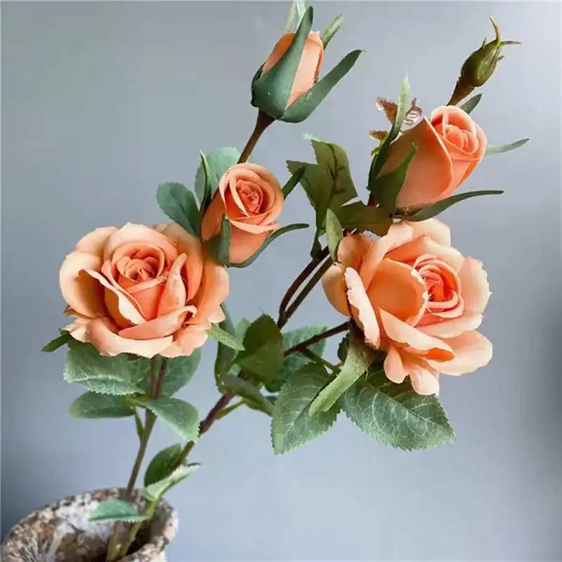 Silk Rose Branch – 5 Head Artificial Floral Stem for Wedding Home Decor
