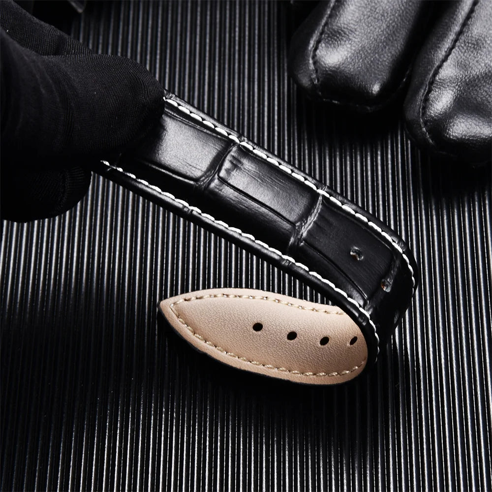 Genuine Calfskin Leather Watch Strap – Butterfly Buckle for Business
