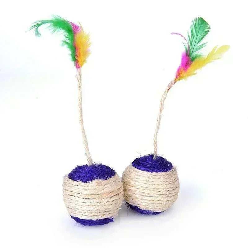 Sisal Scratching Ball Toy – Interactive Feather Kitten Trainer for Pet Play