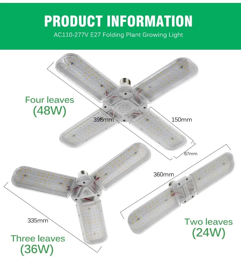 Foldable LED Grow Light – Full Spectrum E27 Bulb for Indoor Plant Seedlings