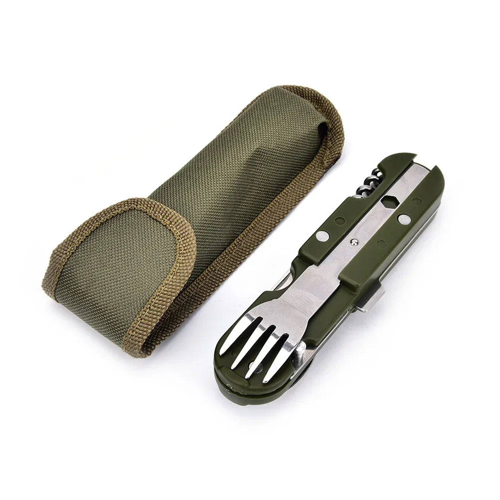 Stainless Steel Folding Camping Cutlery – Portable Utensils for Outdoor Hiking