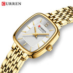 Gold Stainless Steel Quartz Watch – Elegant Square Dial for Business Fashion