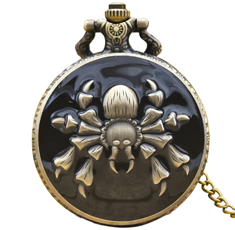 Vintage Bronze Spider Pocket Watch – Quartz Necklace Pendant for Cosplay