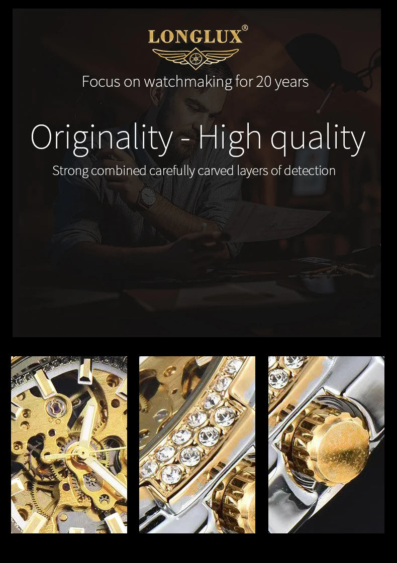 Skeleton Automatic Watch – Luxury Stainless Steel Diamond for Men