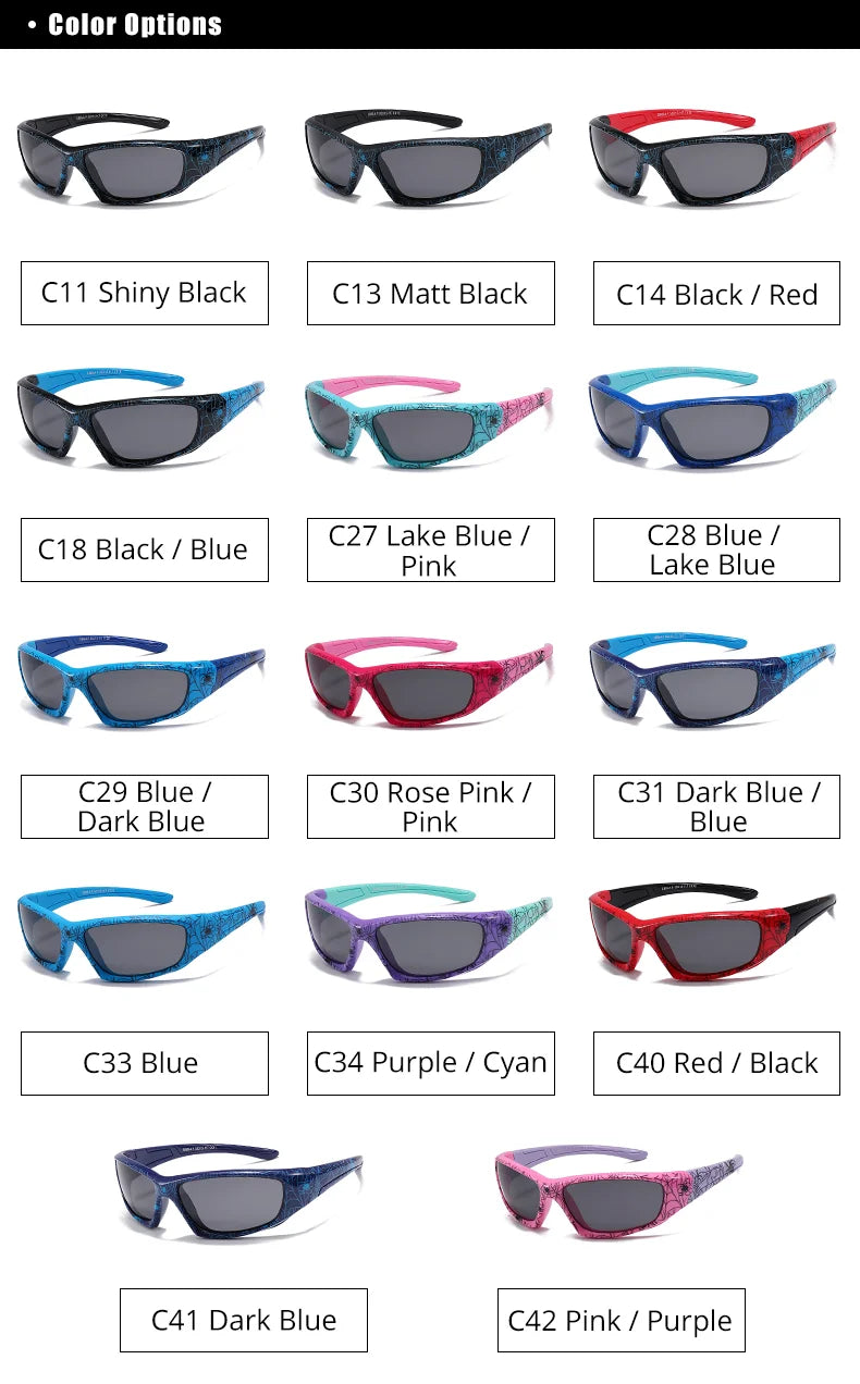 Polarized Spider Web Kids Sunglasses – UV400 Outdoor Sport Shades for 3-9y