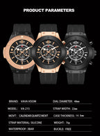 Mens Rose Gold Silicone Sports Watch – 46mm Hollow Dial for Daily Fashion