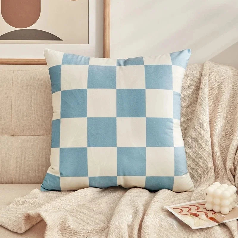 Checkerboard Plaid Cushion Cover – Retro Square Pillowcase for Home Decor
