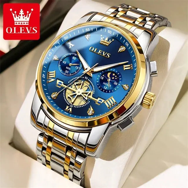 Quartz Chronograph Watch – Moon Phase Luminous Wristwatch for Men