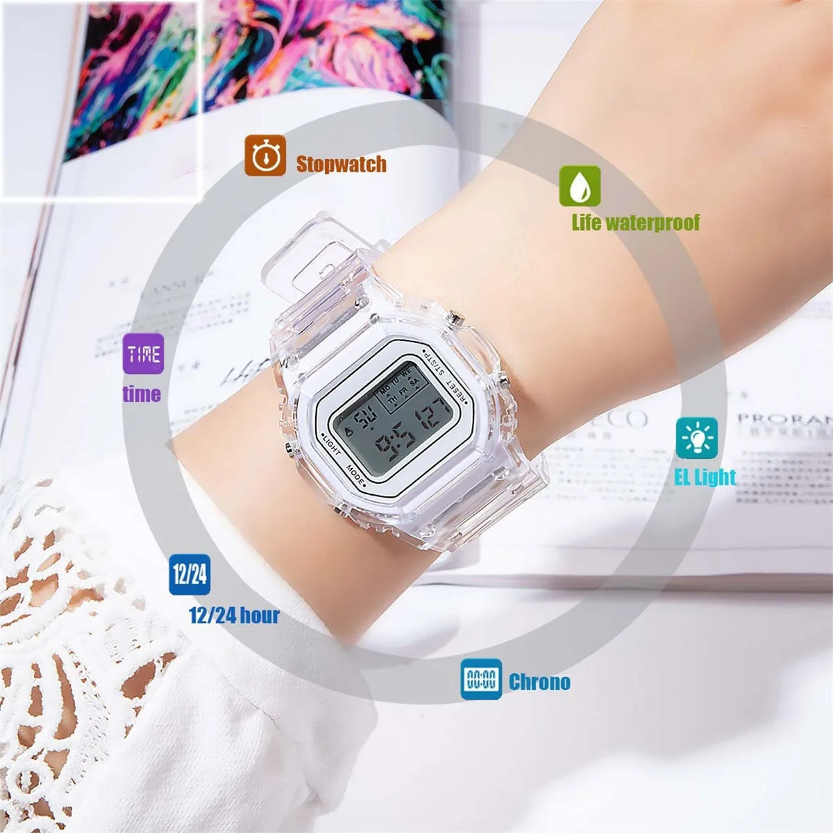 Transparent Digital Sport Wristwatch – Unisex Timepiece for Kids and Adults