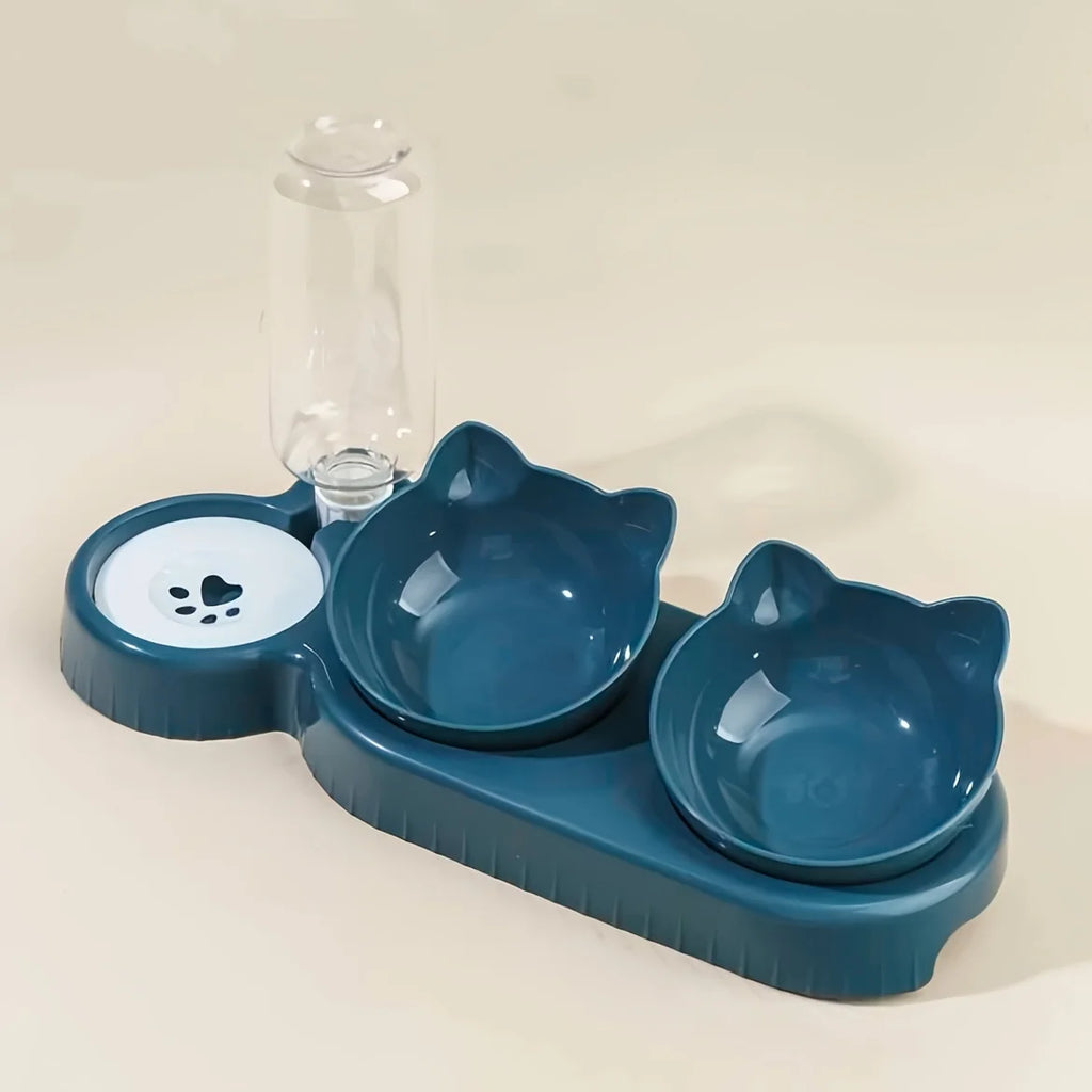 Tilted Cat Bowl Set – Gravity Water Feeder for Neck Protection