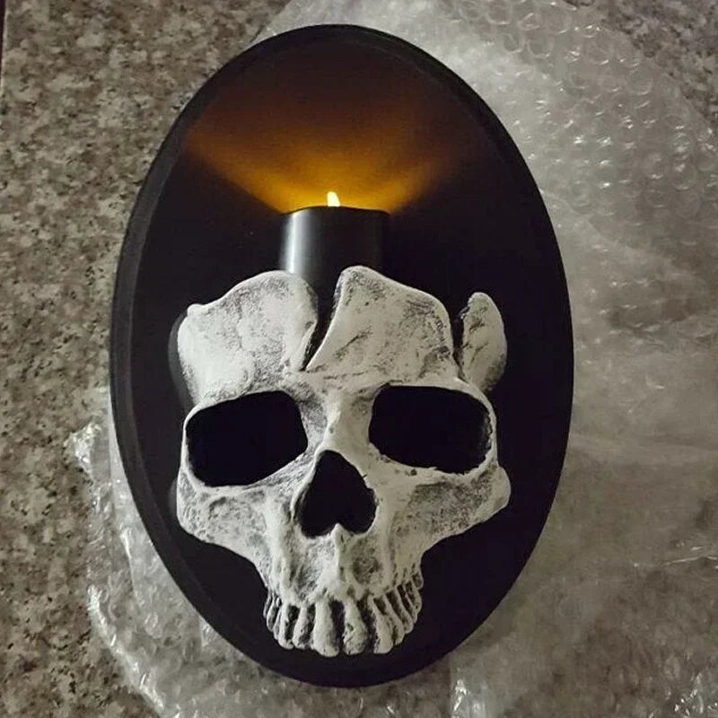 Gothic Skeleton Candlestick Pendant – Resin Wall Art for Home Decor