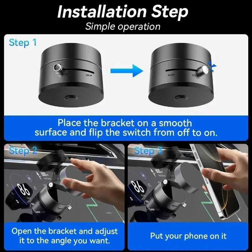 Magnetic Vacuum Phone Mount – Retractable Suction Holder for Car and Gym