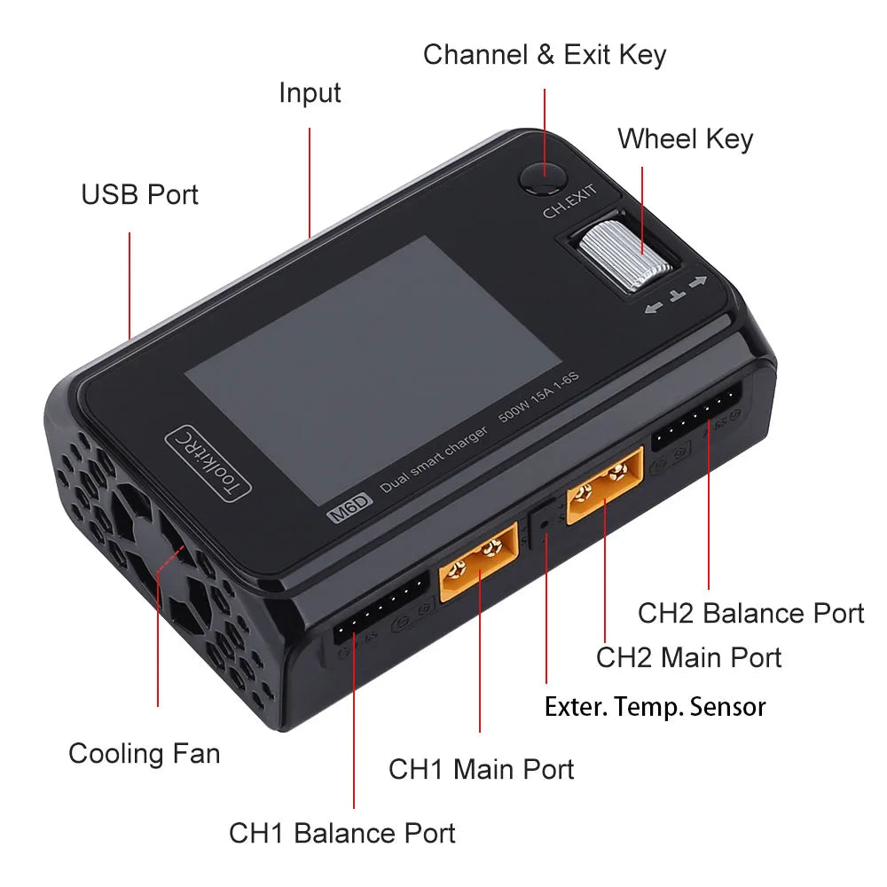 Dual Channel Smart Charger – 500W 15A for FPV Drone Lipo Batteries