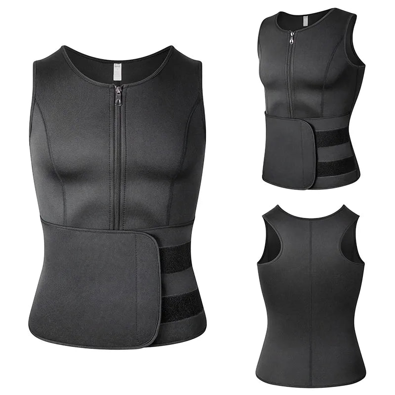 Men Compression Waist Trainer Vest – Slimming Sauna Shirt for Workout Fitness
