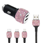 Bling Dual USB Car Charger – Diamond Fast Adapter for Women Interior Decor