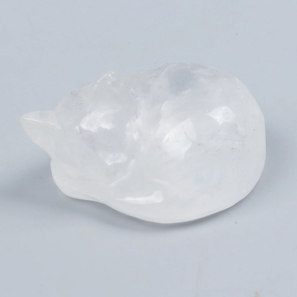 Carved Crystal Cat Figurine – Natural Stone Animal Statue for Home Decor