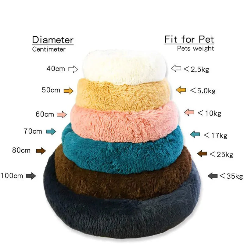 Round Plush Pet Bed – Soft Warm Dog House for Large and Medium Pets