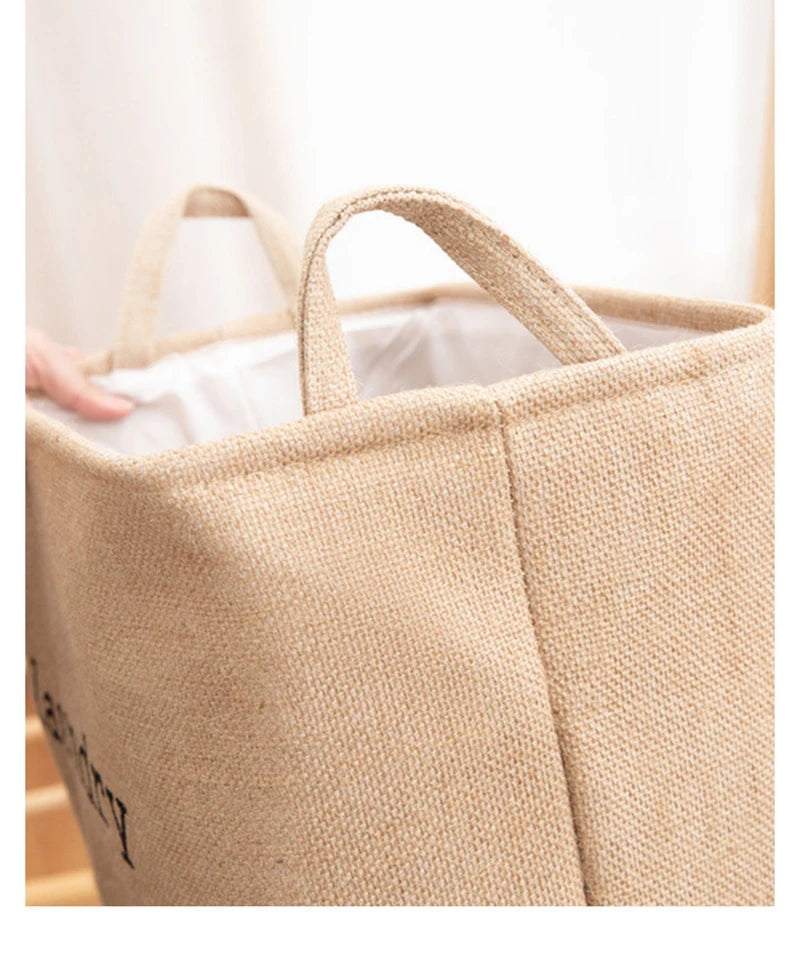 Foldable Jute Laundry Basket – Large Capacity Fabric Storage for Bathroom