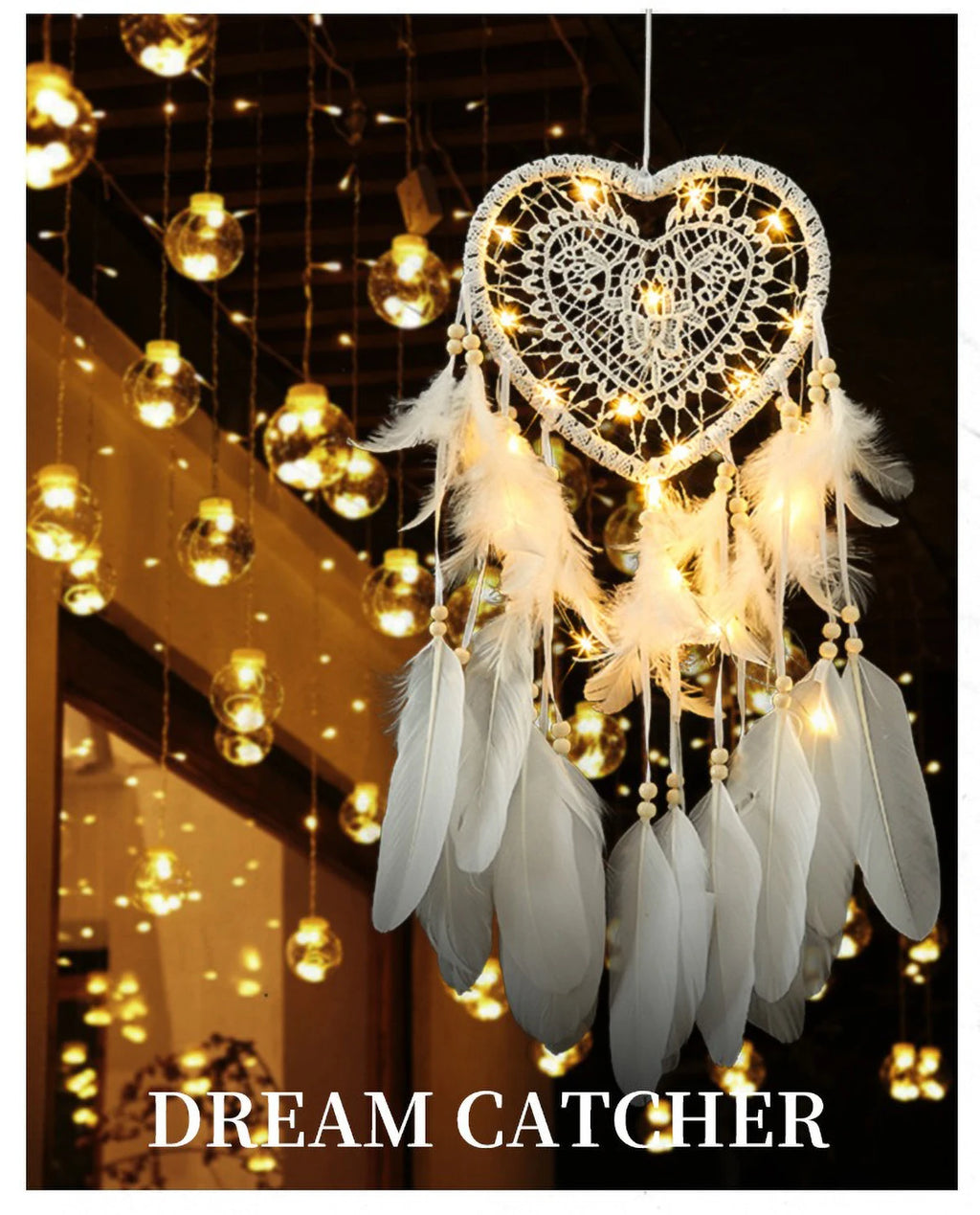 LED Heart Dreamcatcher – Hanging Nordic Ornament for Wedding Decor