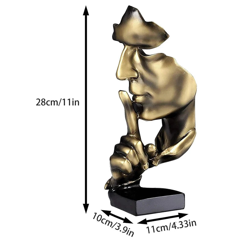 Abstract Thinker Resin Statue – Gold Silence Face Sculpture for Home Decor