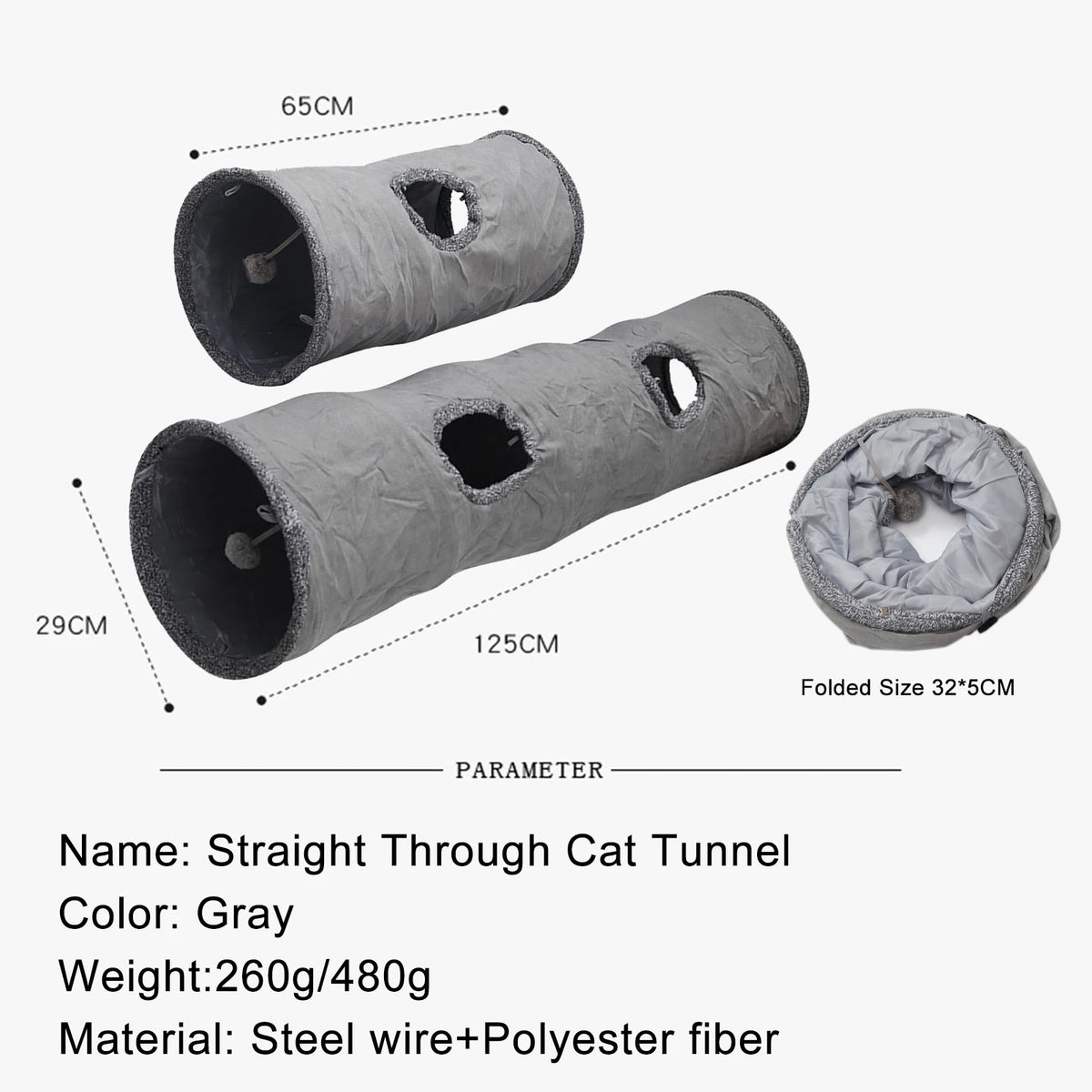 Collapsible Suede Cat Tunnel – Interactive Play Tube for Large Pets