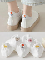 Cute Cartoon Flower Ankle Socks – Soft Breathable Cotton for Casual Wear